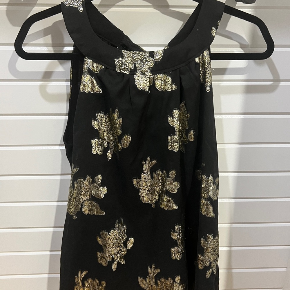 Cleo Petites Black and Gold Patterned Top